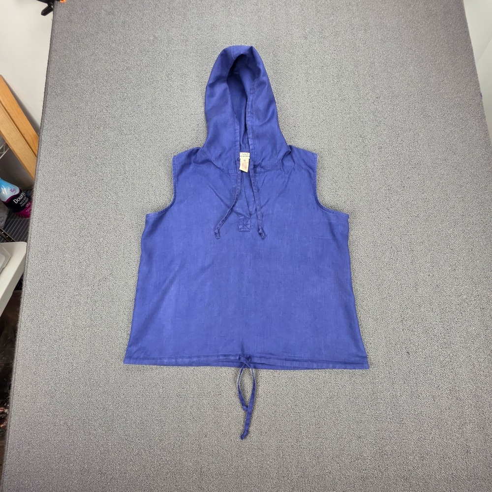 Telluride Clothing Co Womens Blue 100% Linen Sleeveless Hoodie Top Size M